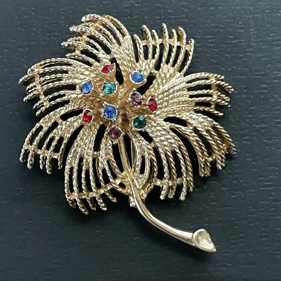 Vintage Sarah Coventry Celestial Spray Brooch Gold Tone Modernist Rhinestone Pin - Picture 1 of 9